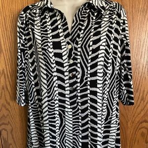 Alfani Black Gray White Abstract Shirt Button Front Short Sleeves Women's Sz 0X